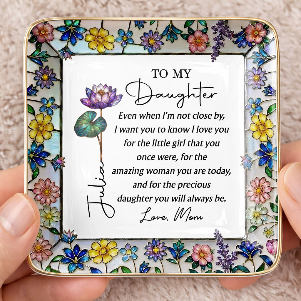 Personalized Ceramic Jewelry Dish Birth Month Flowers Gift for Daughter Jewelry Dish GradoCreations