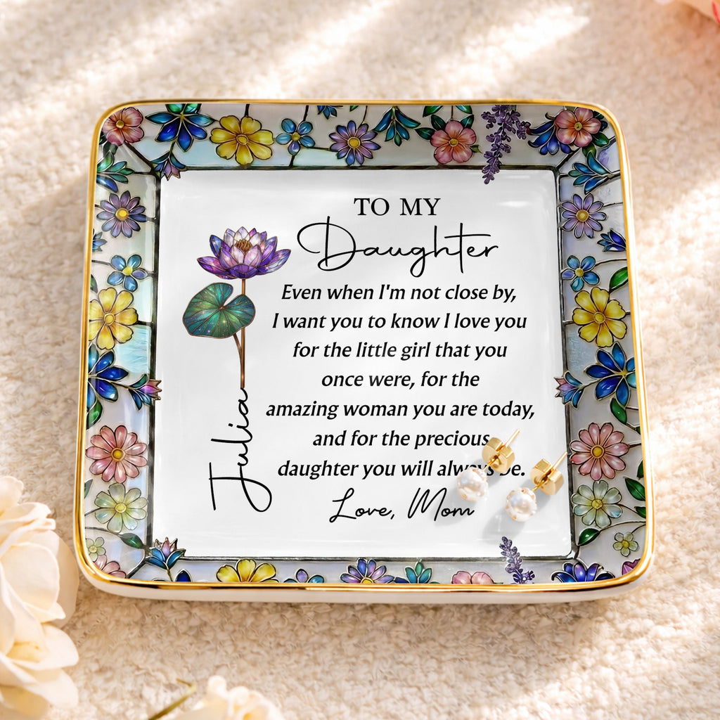 Personalized Ceramic Jewelry Dish Birth Month Flowers Gift for Daughter Jewelry Dish GradoCreations