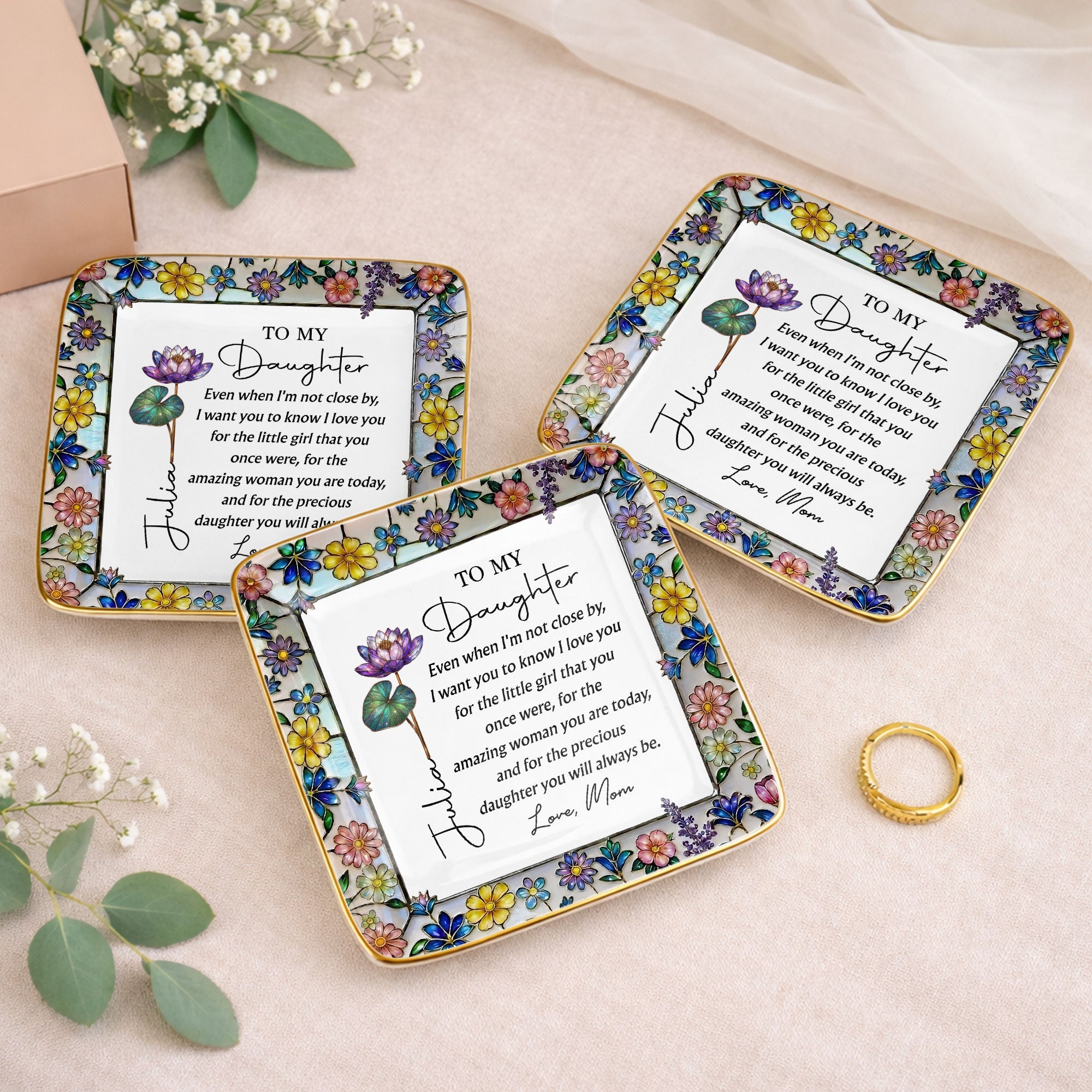 Personalized Ceramic Jewelry Dish Birth Month Flowers Gift for Daughter Jewelry Dish GradoCreations