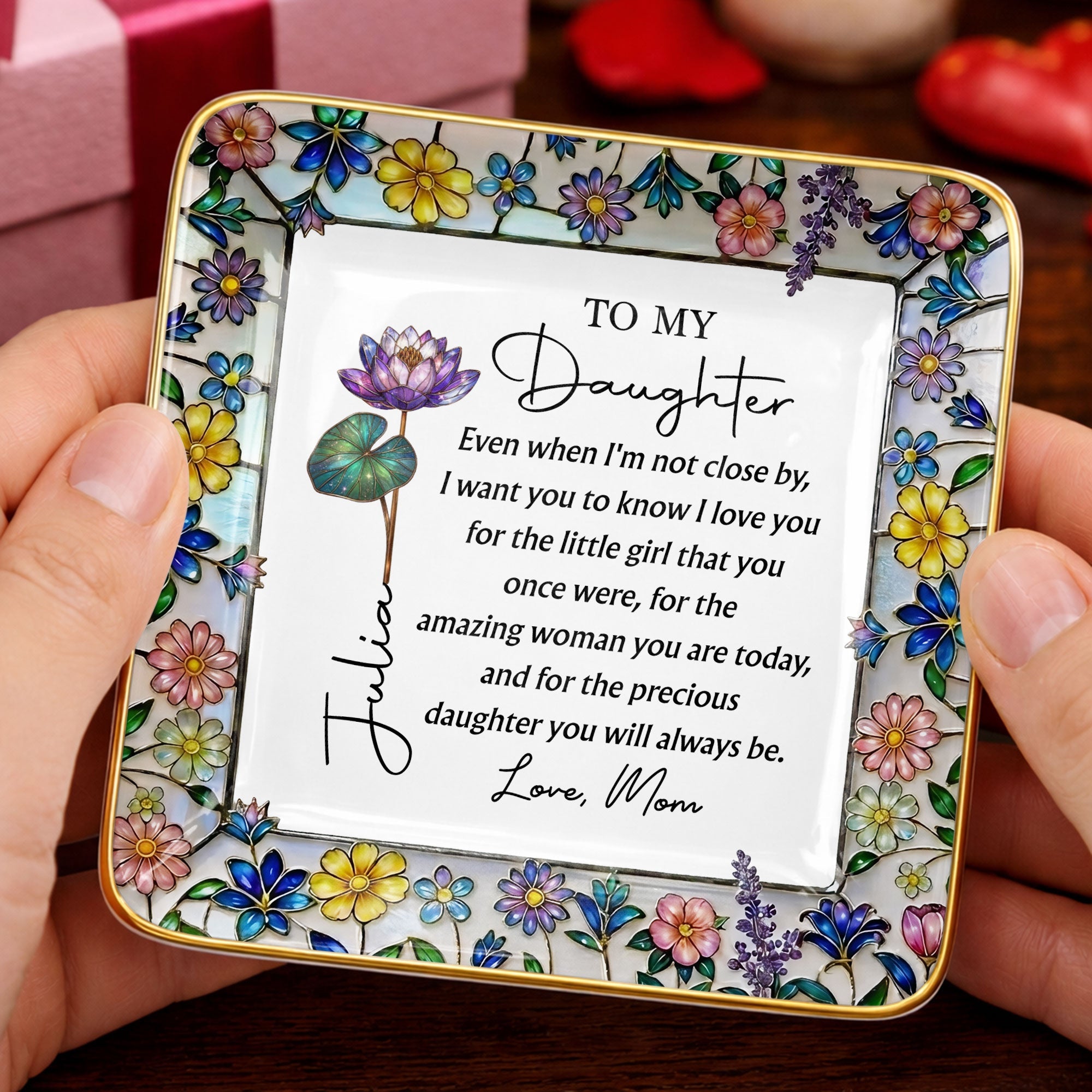 Personalized Ceramic Jewelry Dish Birth Month Flowers Gift for Daughter Jewelry Dish GradoCreations