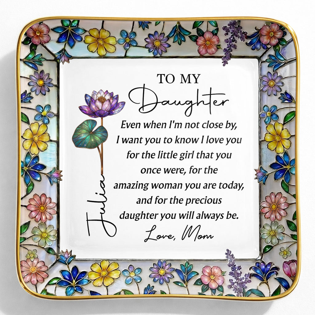 Personalized Ceramic Jewelry Dish Birth Month Flowers Gift for Daughter Jewelry Dish GradoCreations