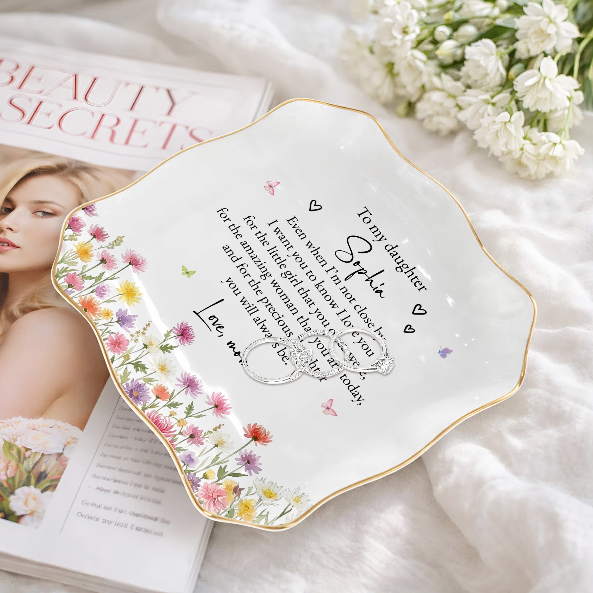 Personalized Lace Square Jewelry Dish Custom Name Gift for Daughter Lace Square Jewelry Dish GradoCreations