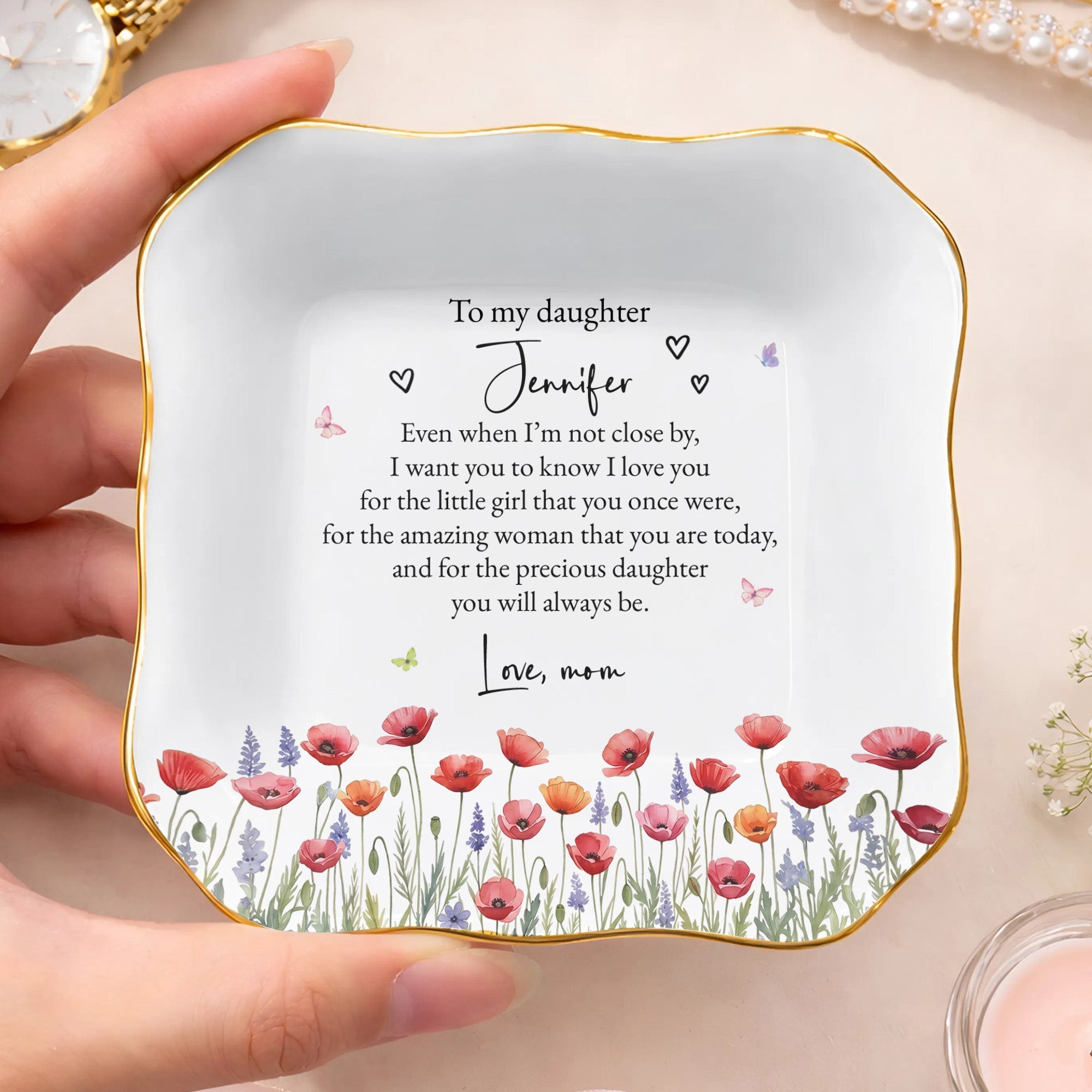 Personalized Lace Square Jewelry Dish Custom Name Gift for Daughter Lace Square Jewelry Dish GradoCreations