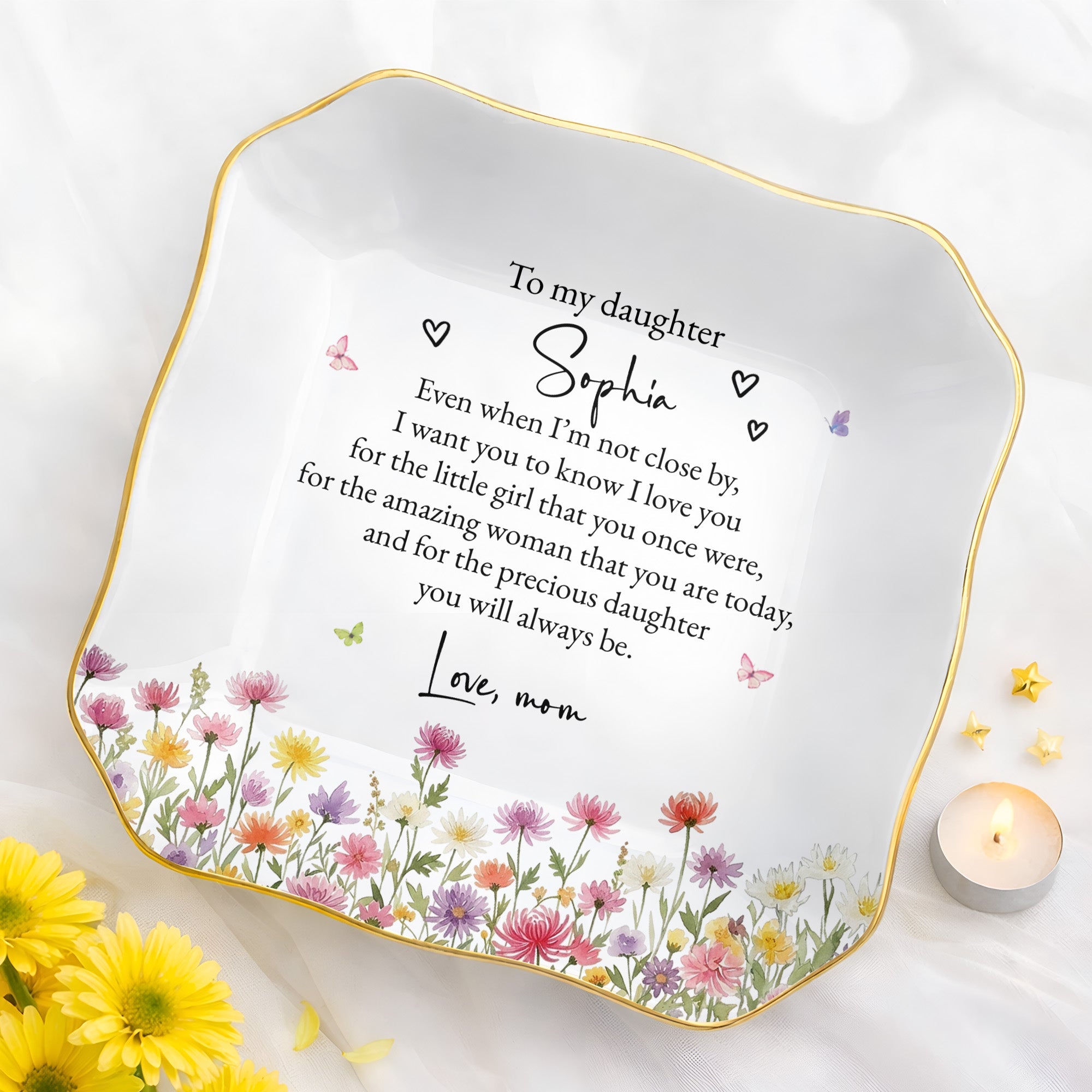 Personalized Lace Square Jewelry Dish Custom Name Gift for Daughter Lace Square Jewelry Dish GradoCreations