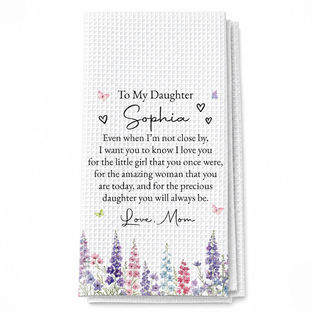 Personalized Kitchen Towel for Daughter with Flowers & Butterflies Gift Kitchen Towel GradoCreations