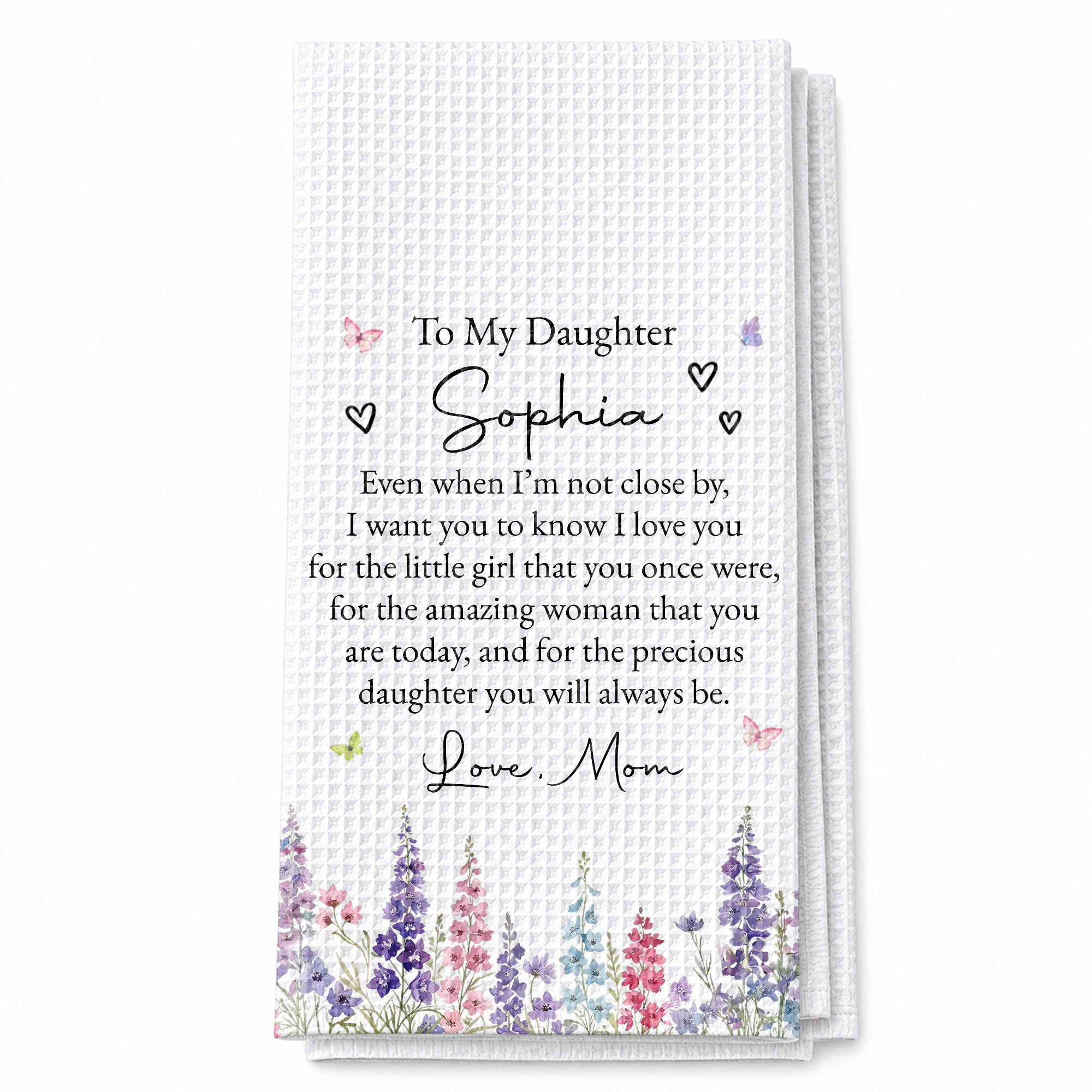 Personalized Kitchen Towel for Daughter with Flowers & Butterflies Gift Kitchen Towel GradoCreations