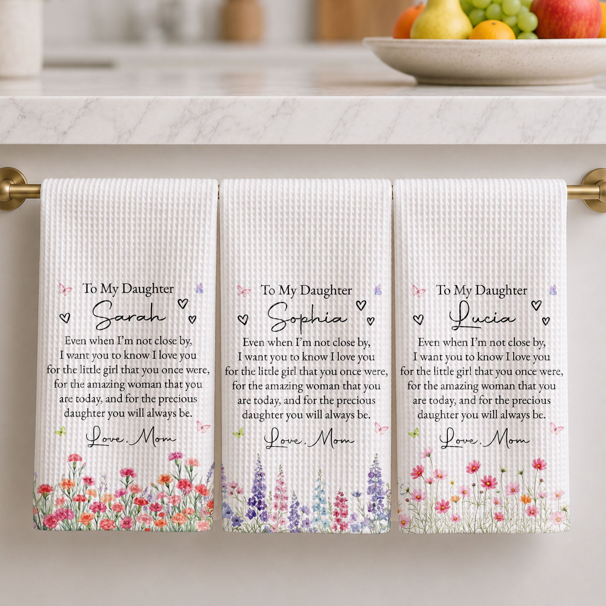 Personalized Kitchen Towel for Daughter with Flowers & Butterflies Gift Kitchen Towel GradoCreations