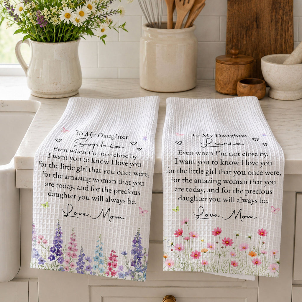 Personalized Kitchen Towel for Daughter with Flowers & Butterflies Gift Kitchen Towel GradoCreations