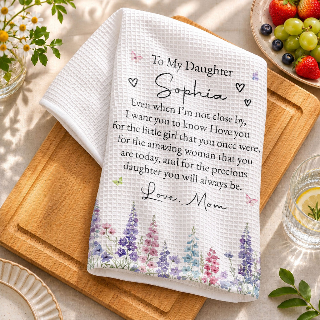 Personalized Kitchen Towel for Daughter with Flowers & Butterflies Gift Kitchen Towel GradoCreations