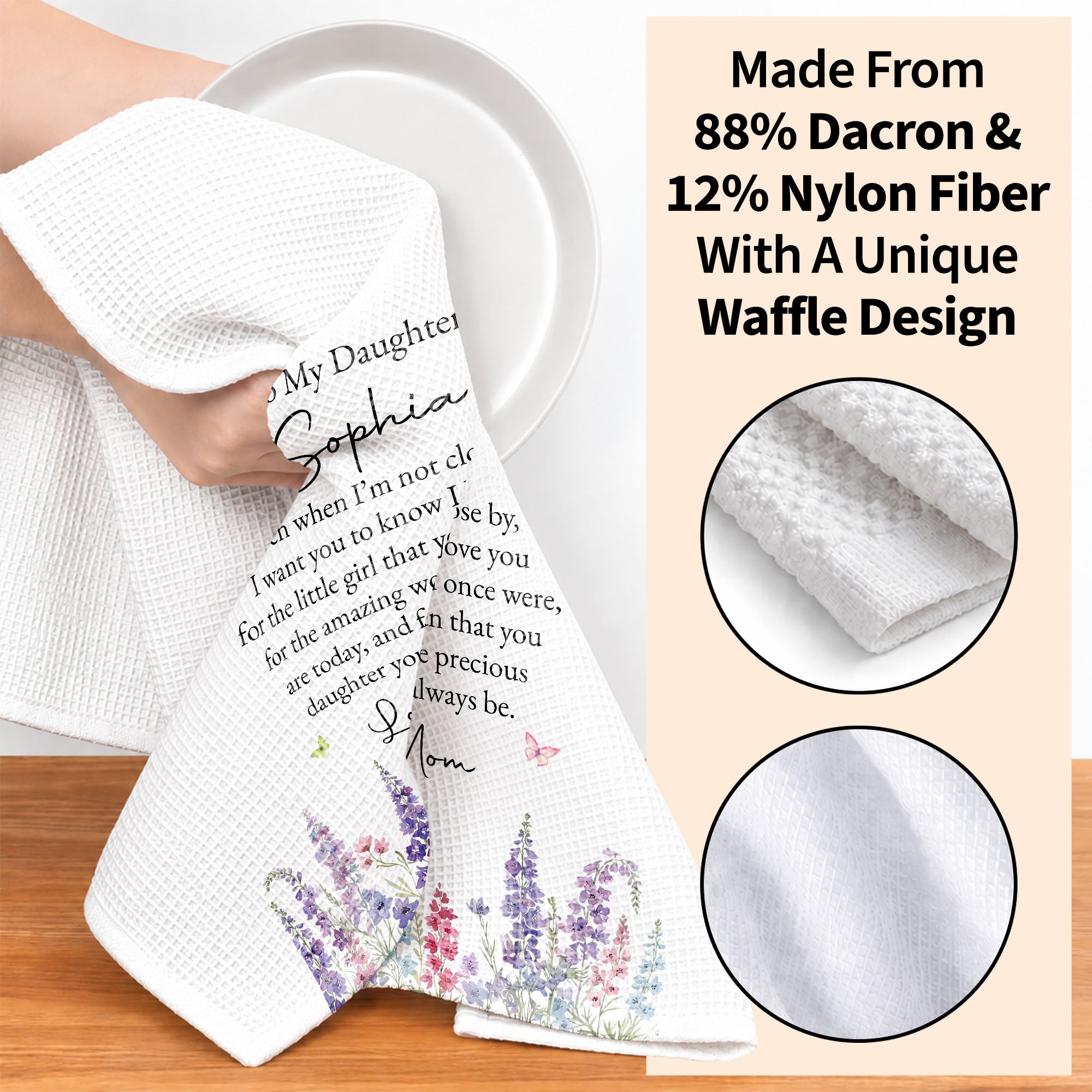 Personalized Kitchen Towel for Daughter with Flowers & Butterflies Gift Kitchen Towel GradoCreations