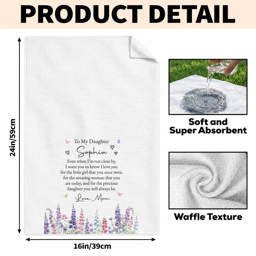 Personalized Kitchen Towel for Daughter with Flowers & Butterflies Gift Kitchen Towel GradoCreations