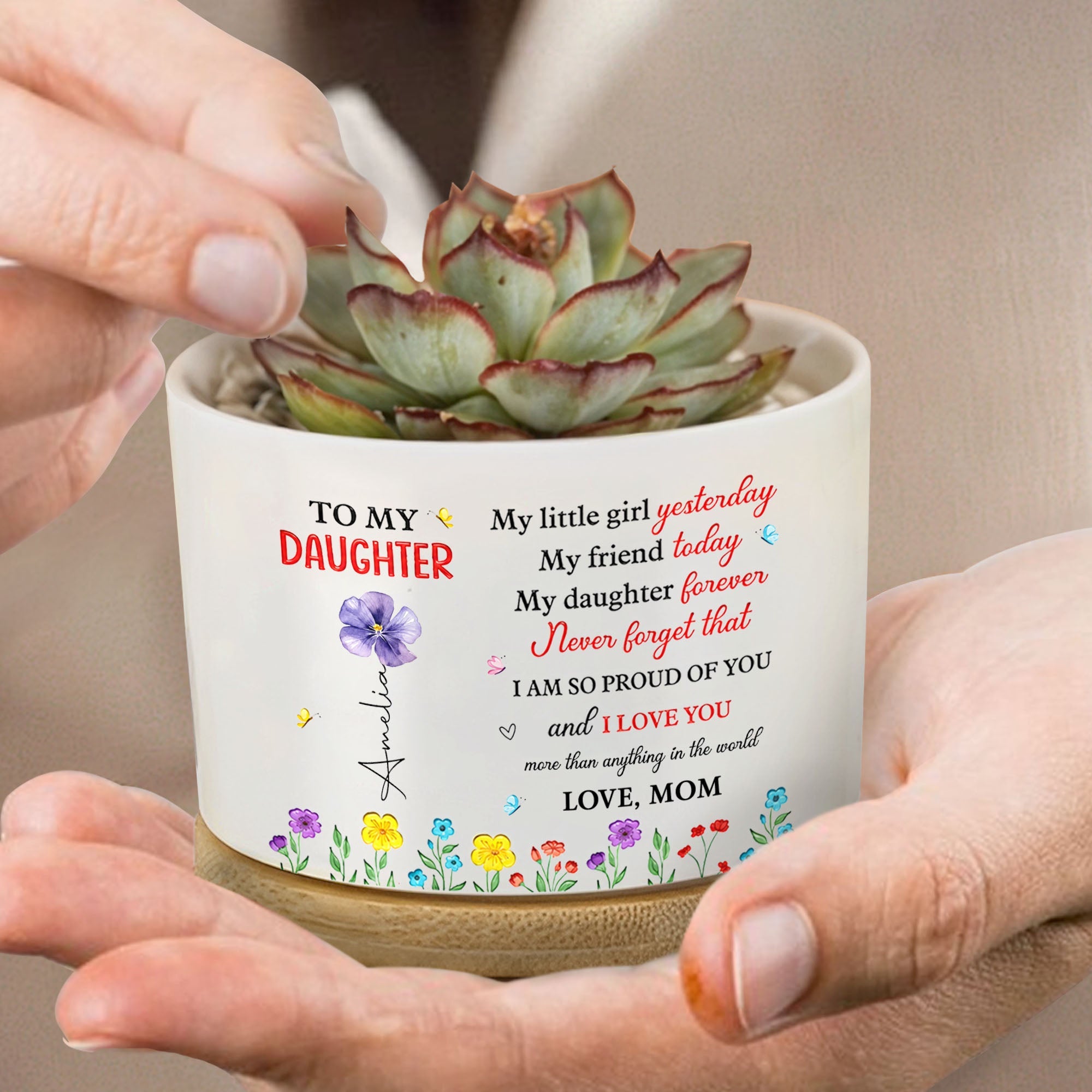 Personalized Ceramic Plant Pot Custom Name Gift for Daughter Ceramic Plant Pot GradoCreations