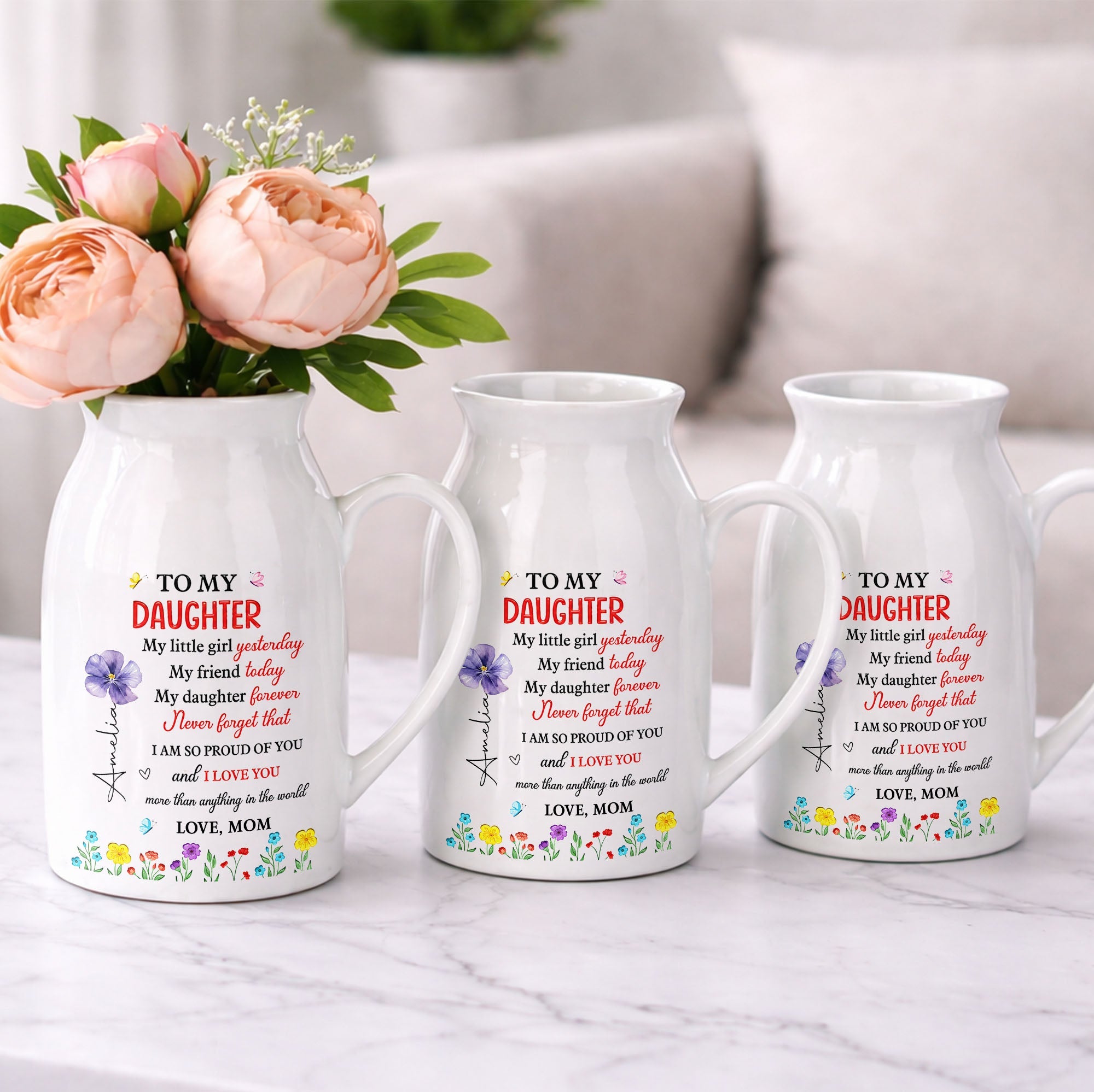 Personalized Ceramic Flower Vase Custom Name Gift for Daughter Flower Vase GradoCreations