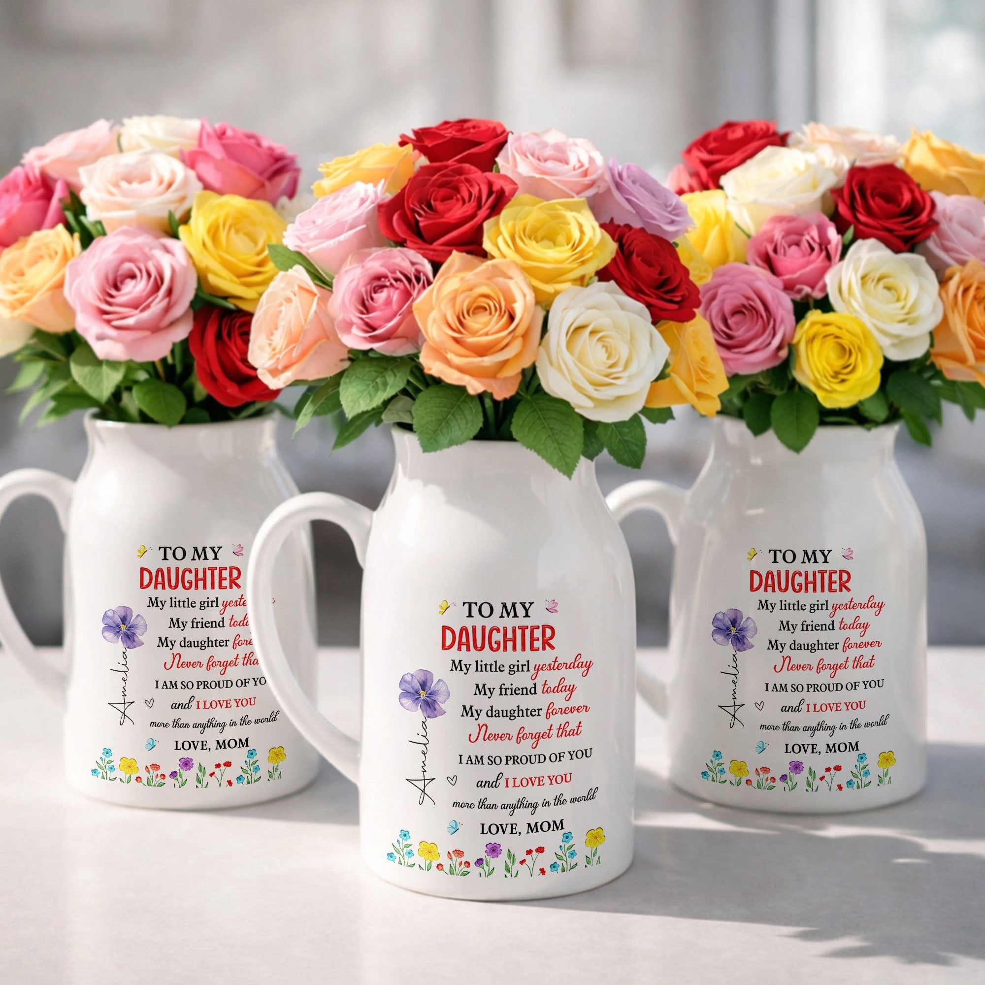 Personalized Ceramic Flower Vase Custom Name Gift for Daughter Flower Vase GradoCreations