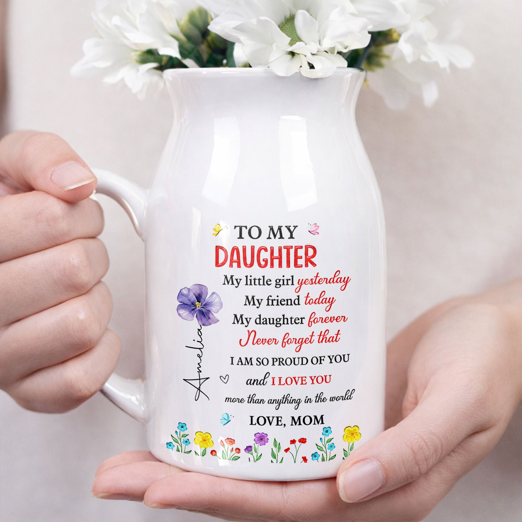Personalized Ceramic Flower Vase Custom Name Gift for Daughter Flower Vase GradoCreations
