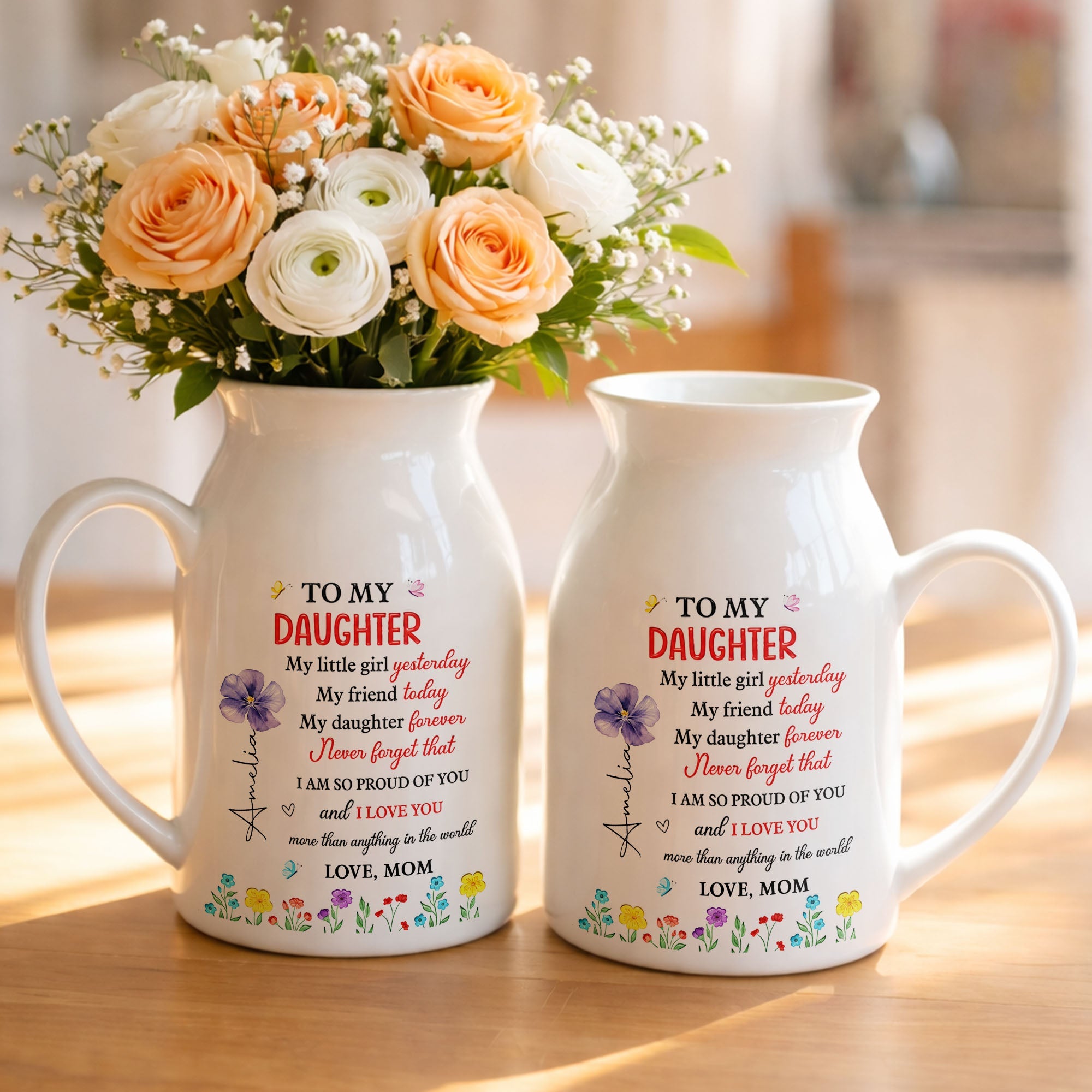 Personalized Ceramic Flower Vase Custom Name Gift for Daughter Flower Vase GradoCreations