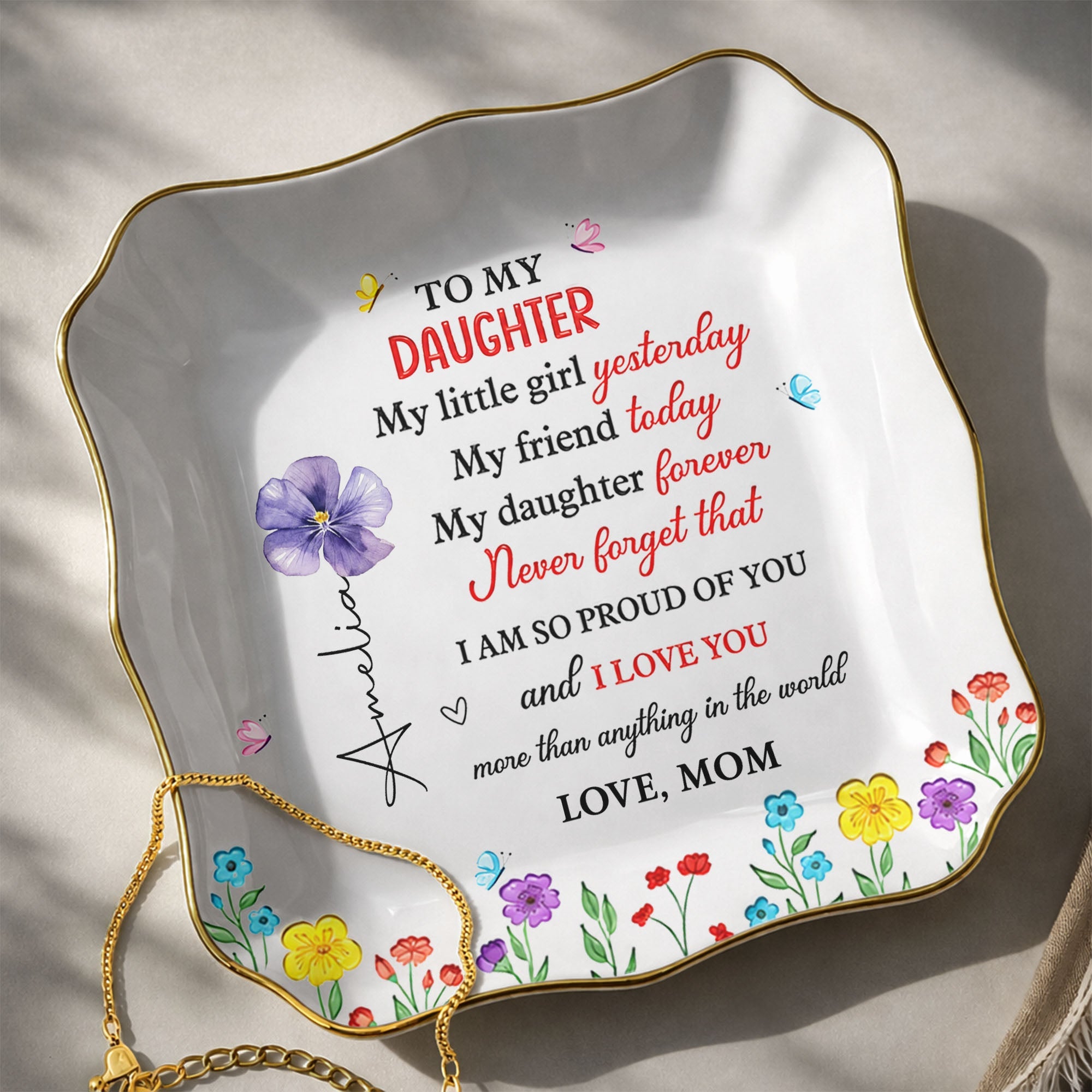 Personalized Lace Jewelry Dish Custom Name Gift for Daughter Lace Square Jewelry Dish GradoCreations