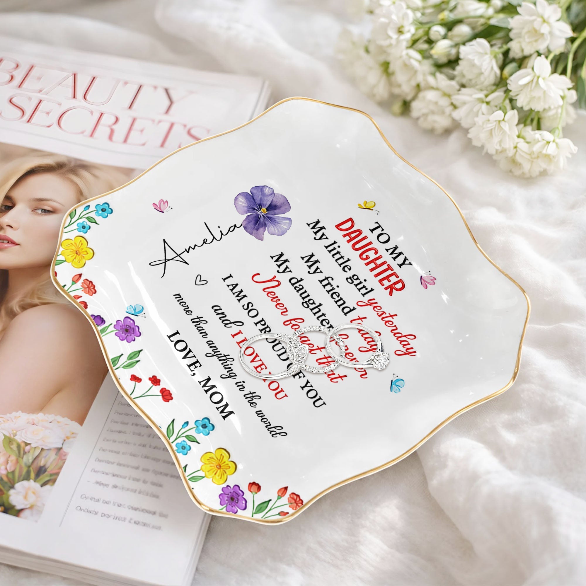 Personalized Lace Jewelry Dish Custom Name Gift for Daughter Lace Square Jewelry Dish GradoCreations