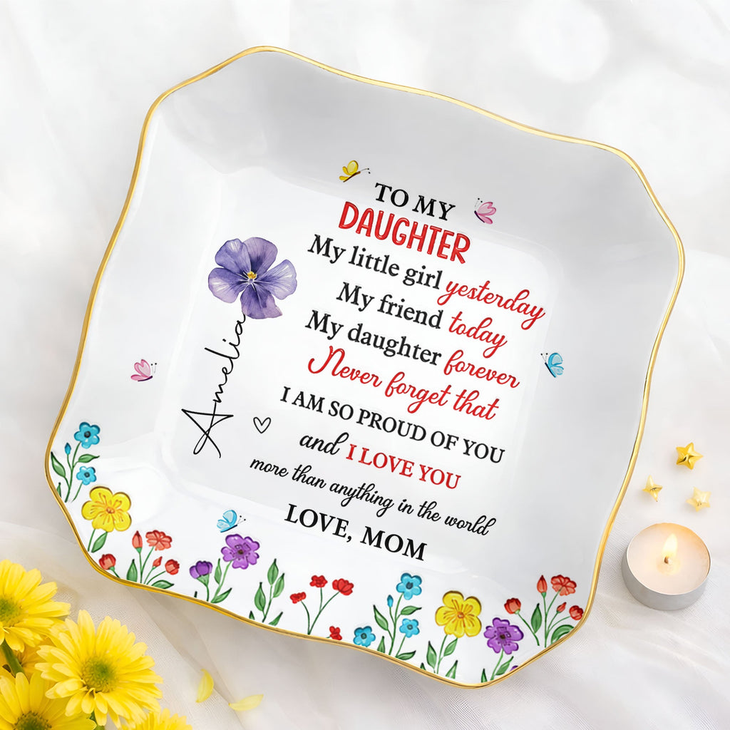 Personalized Lace Jewelry Dish Custom Name Gift for Daughter Lace Square Jewelry Dish GradoCreations