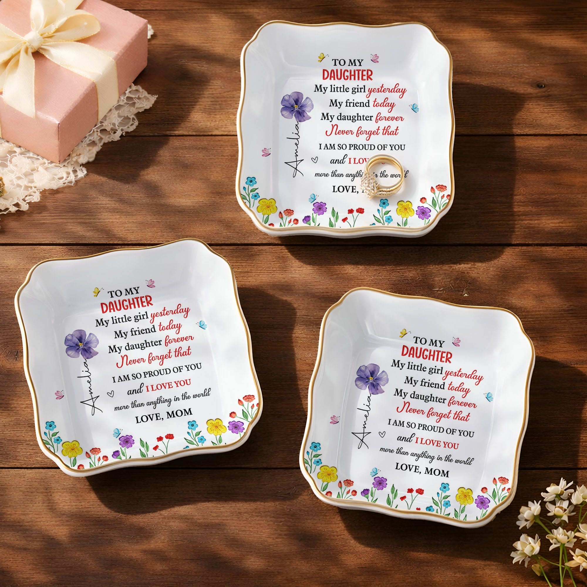 Personalized Lace Jewelry Dish Custom Name Gift for Daughter Lace Square Jewelry Dish GradoCreations