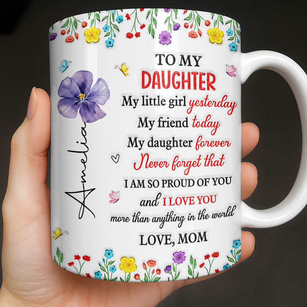 Personalized Coffee Mug Gift for Daughter with Flowers & Butterflies Edge-to-edge Mug GradoCreations