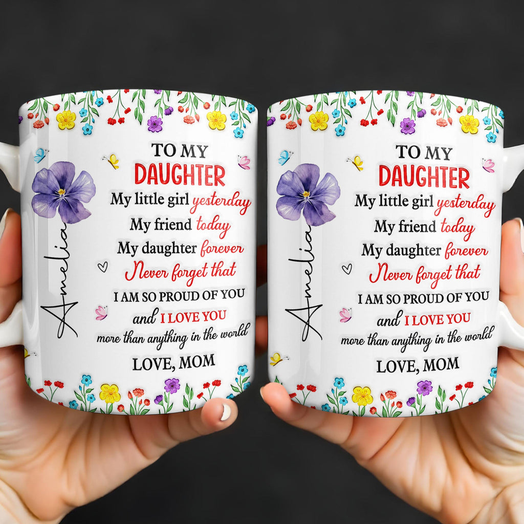 Personalized Coffee Mug Gift for Daughter with Flowers & Butterflies Edge-to-edge Mug GradoCreations