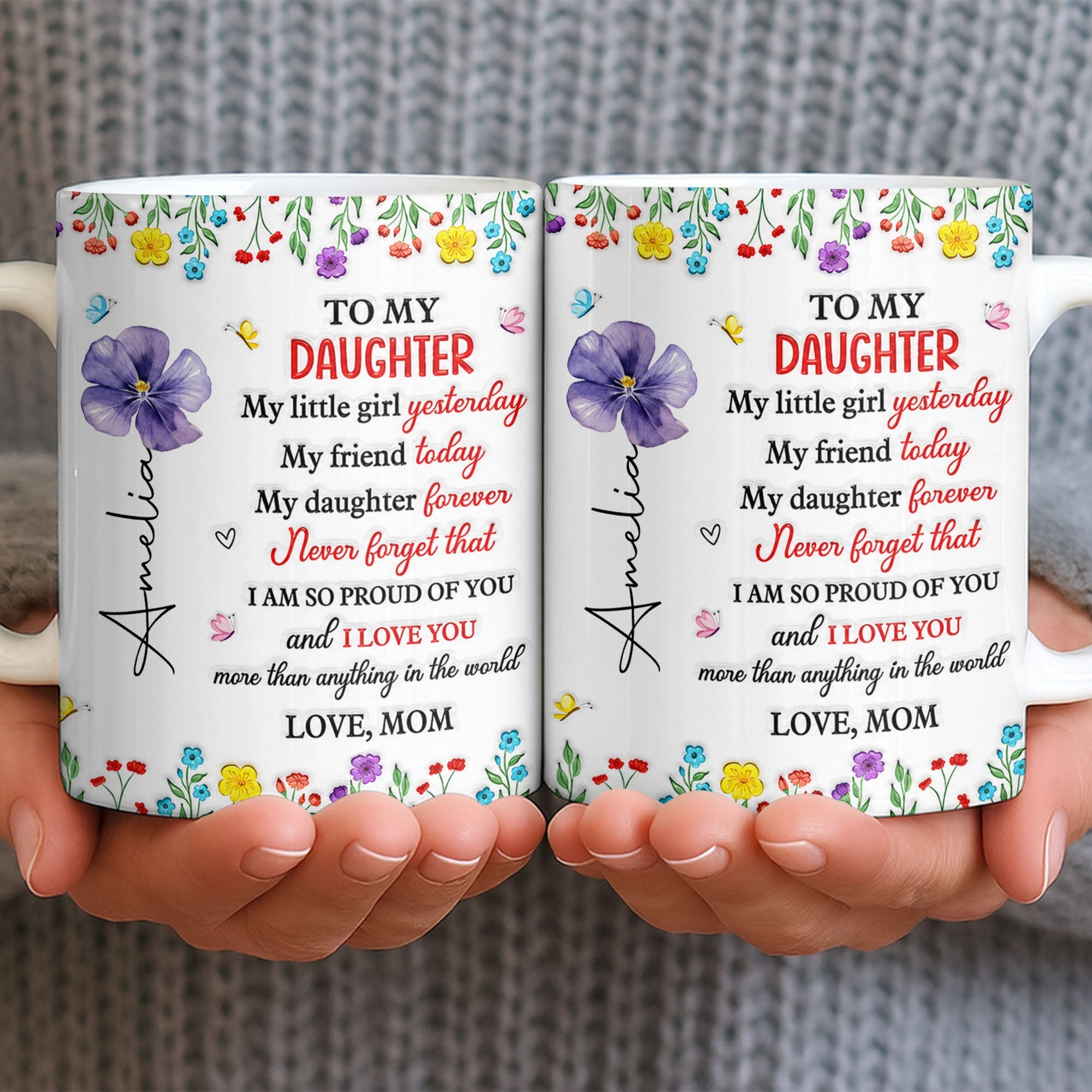 Personalized Coffee Mug Gift for Daughter with Flowers & Butterflies Edge-to-edge Mug GradoCreations