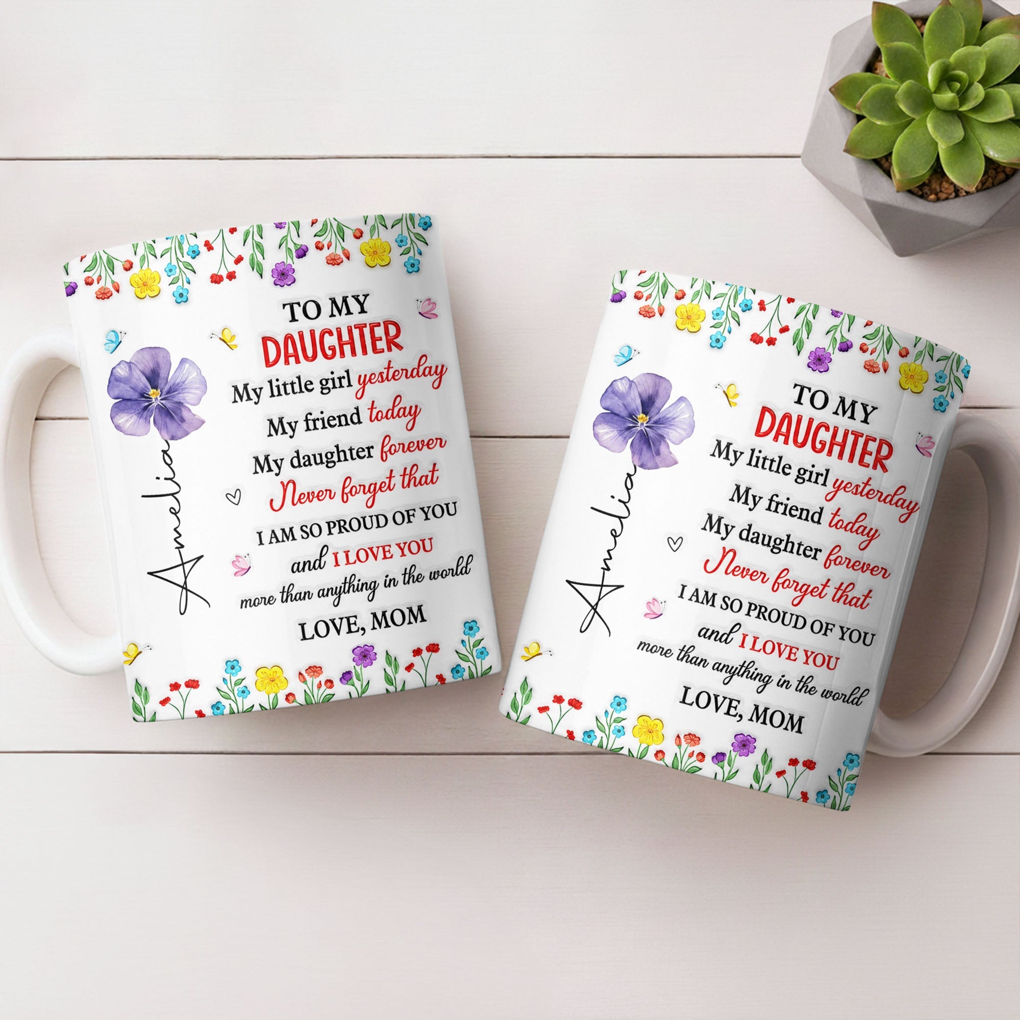 Personalized Coffee Mug Gift for Daughter with Flowers & Butterflies Edge-to-edge Mug GradoCreations