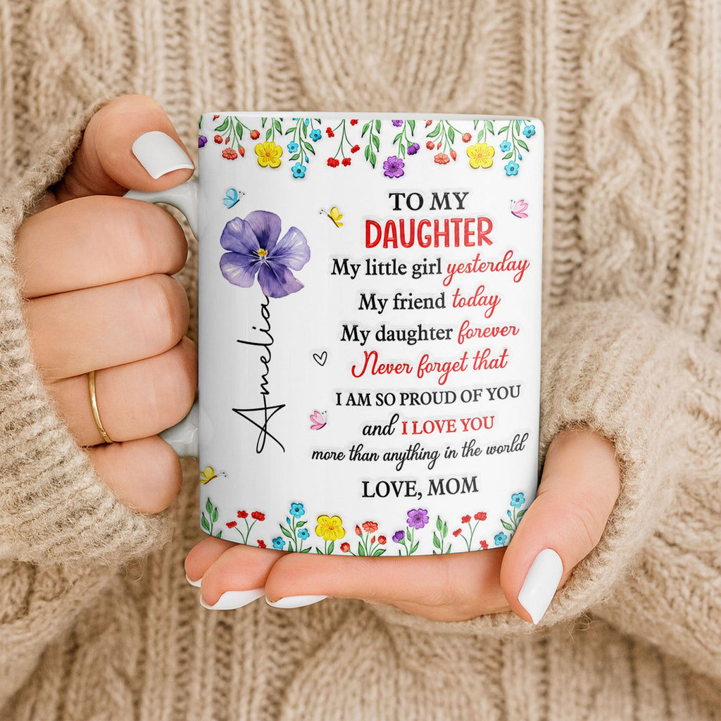 Personalized Coffee Mug Gift for Daughter with Flowers & Butterflies Edge-to-edge Mug GradoCreations