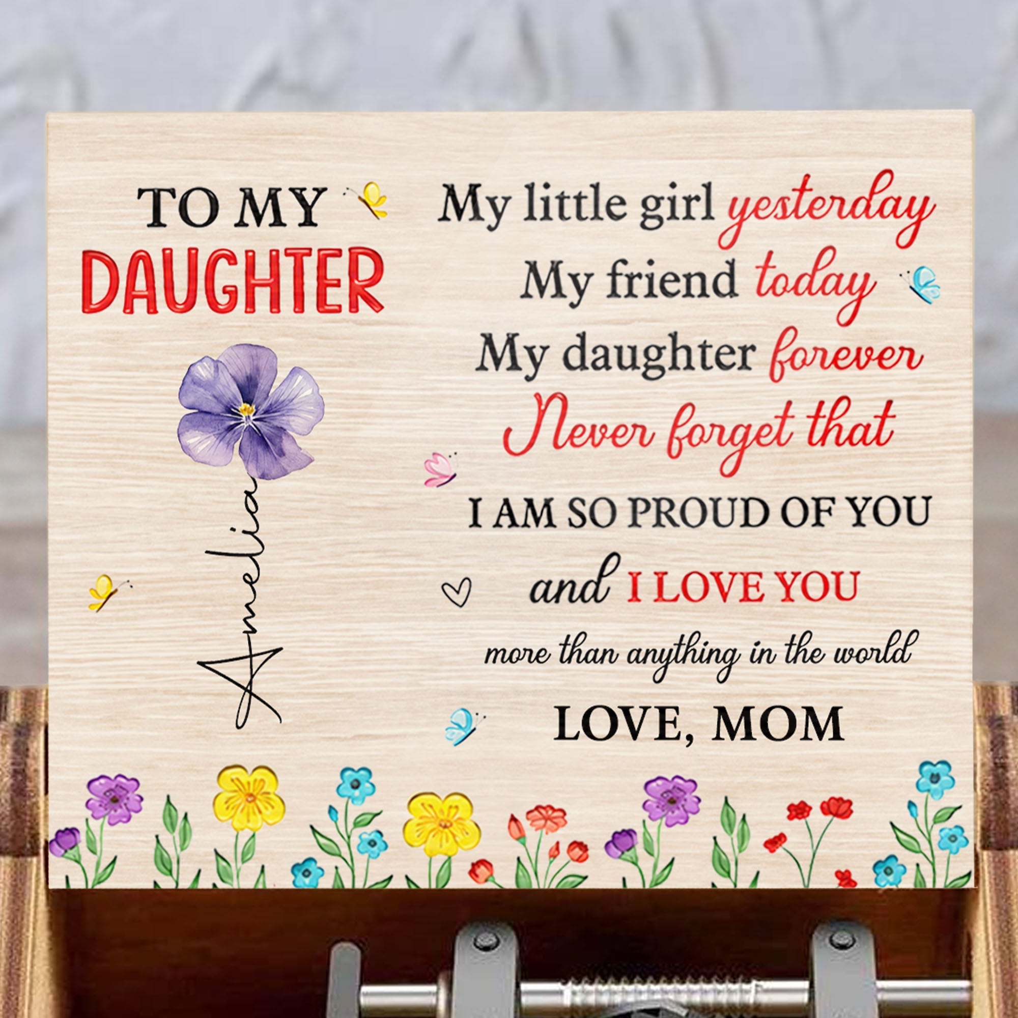 Custom Wooden Music Box with Birth Month Flowers for Daughter Music Box GradoCreations