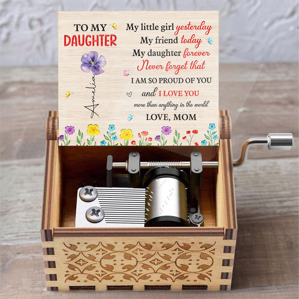 Custom Wooden Music Box with Birth Month Flowers for Daughter Music Box GradoCreations