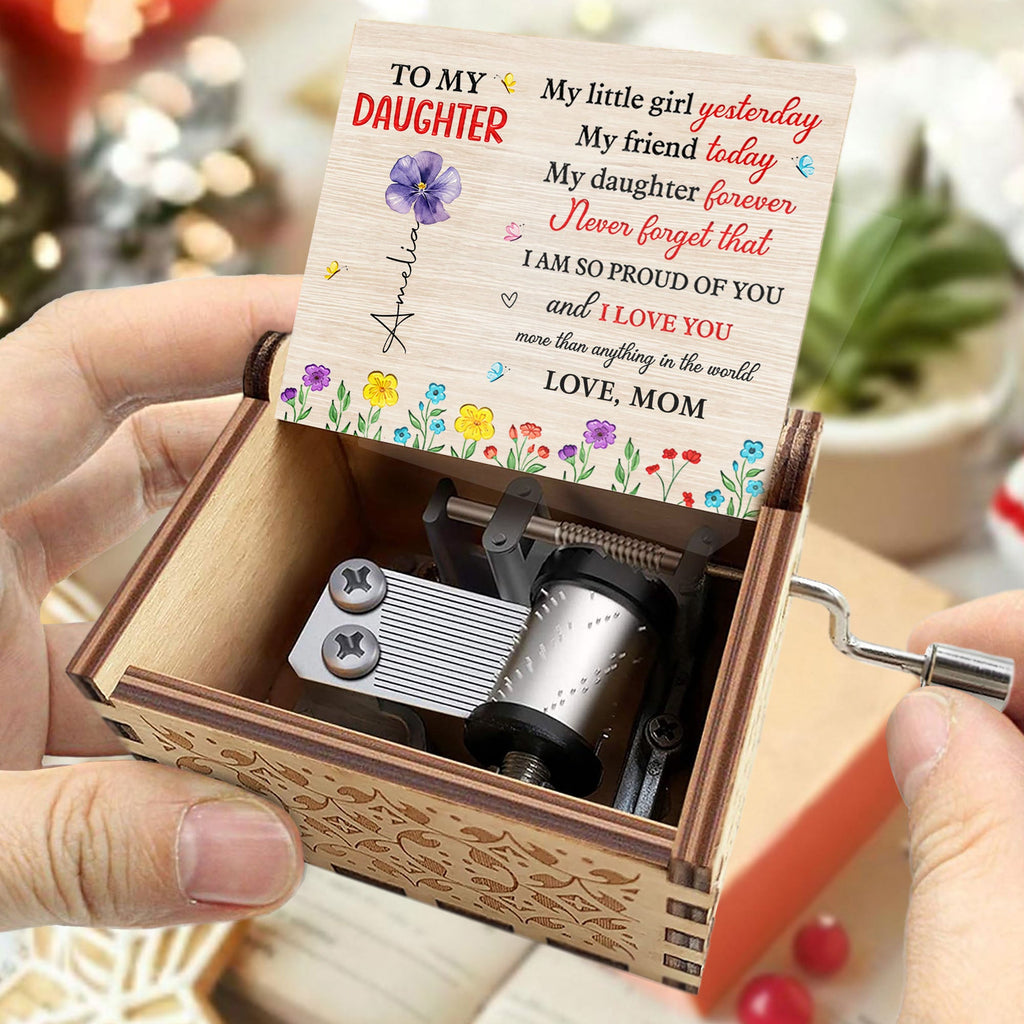 Custom Wooden Music Box with Birth Month Flowers for Daughter Music Box GradoCreations