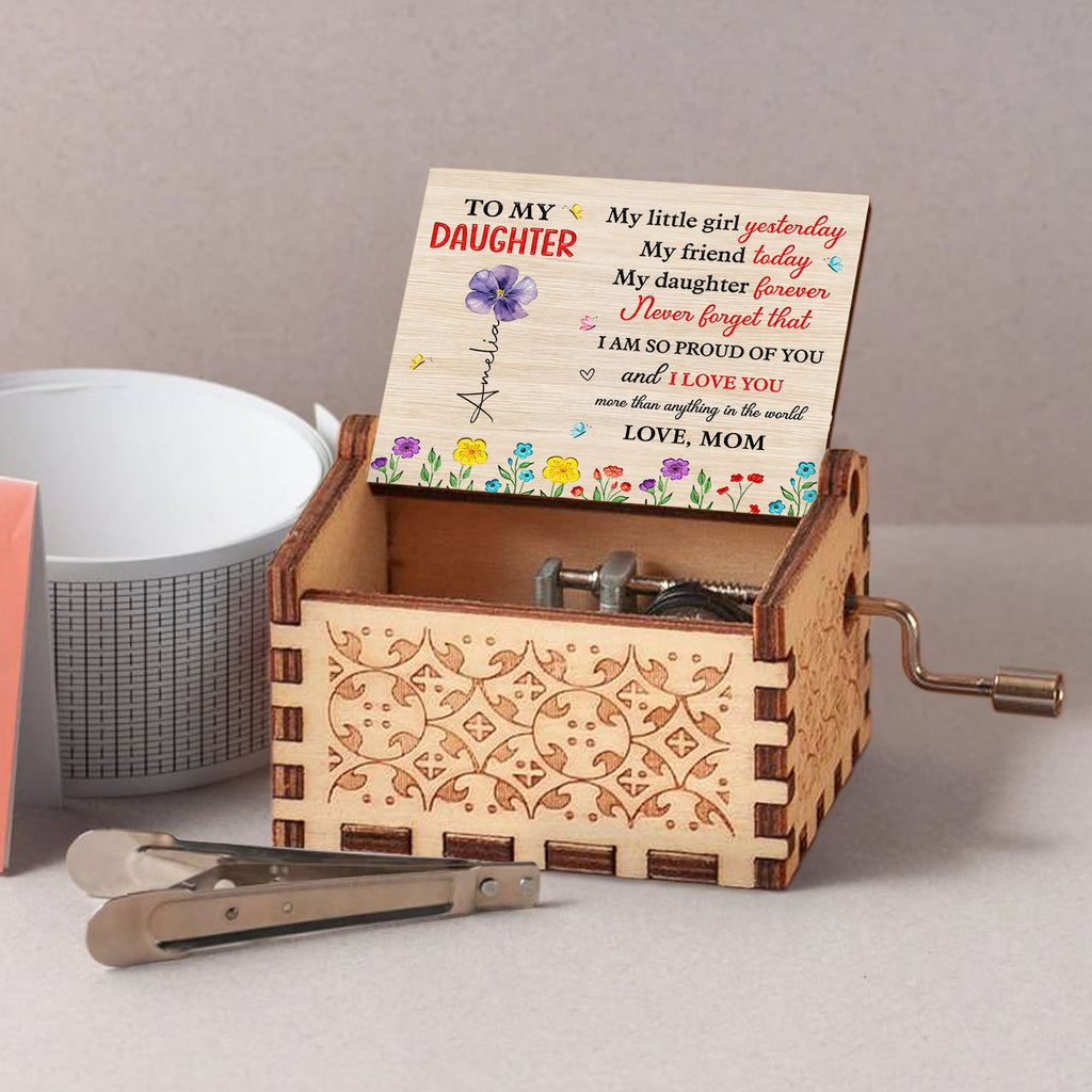 Custom Wooden Music Box with Birth Month Flowers for Daughter Music Box GradoCreations