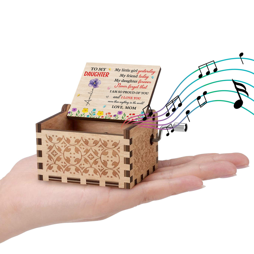 Custom Wooden Music Box with Birth Month Flowers for Daughter Music Box GradoCreations
