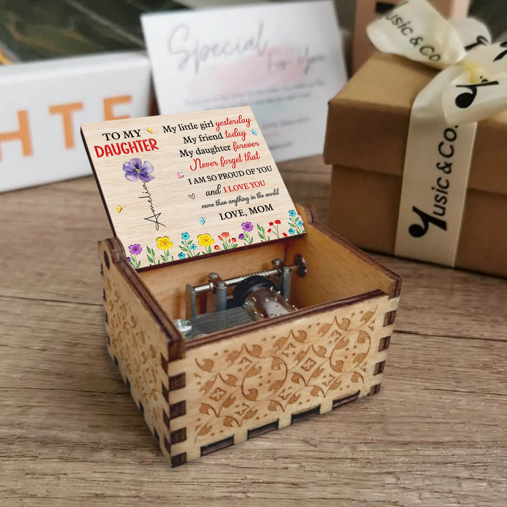 Custom Wooden Music Box with Birth Month Flowers for Daughter Music Box GradoCreations