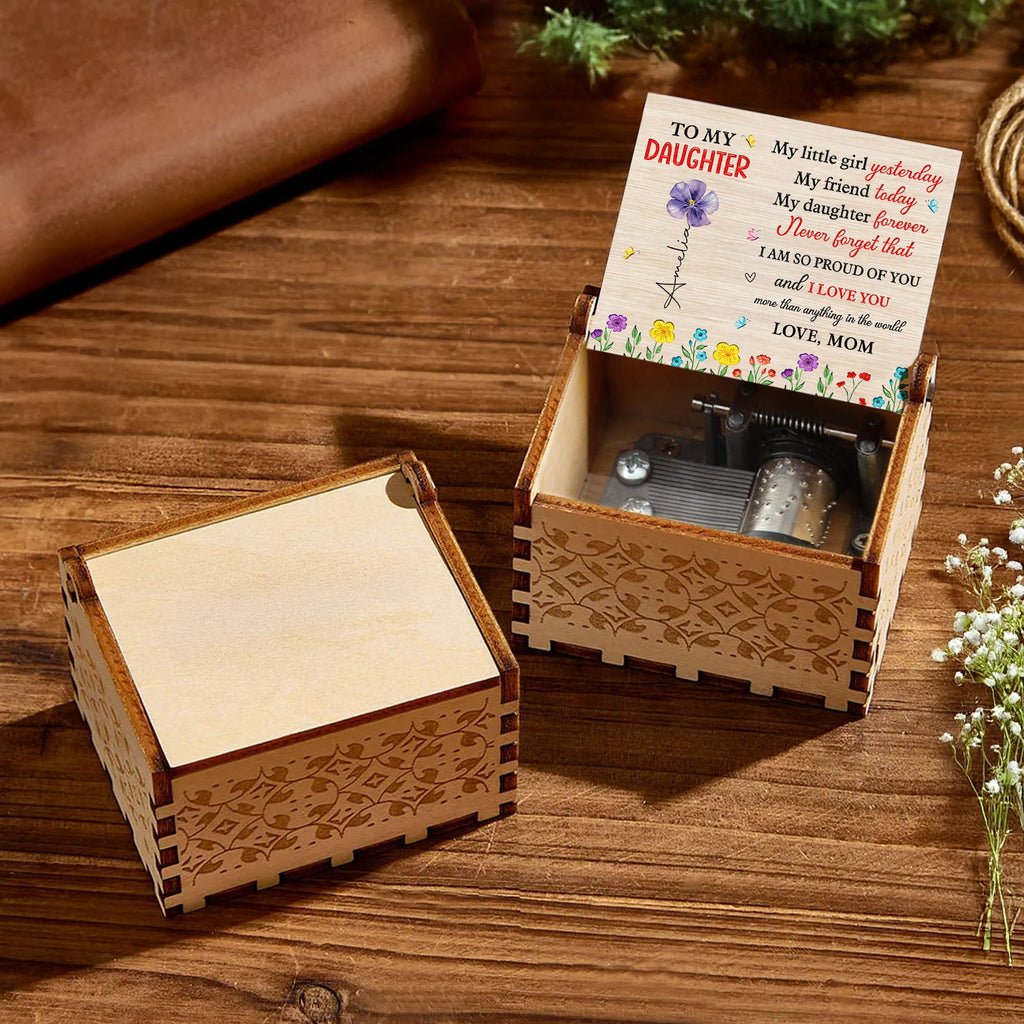 Custom Wooden Music Box with Birth Month Flowers for Daughter Music Box GradoCreations