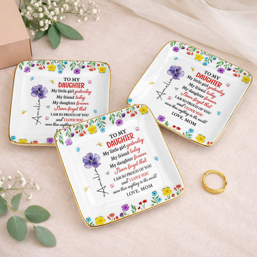 Personalized Ceramic Jewelry Dish Gift for Daughter - Floral Butterflies