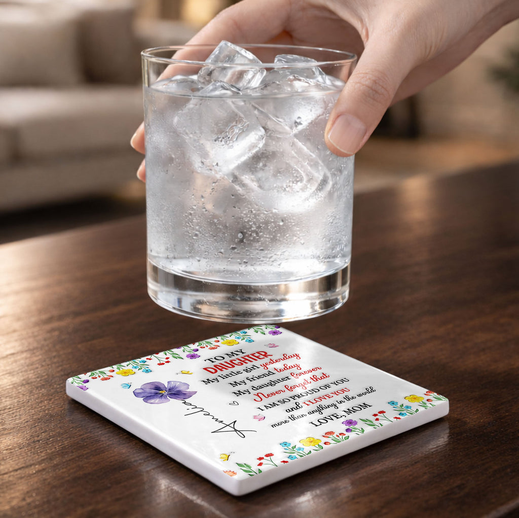 Personalized Ceramic Coaster for Daughter Custom Gift Idea