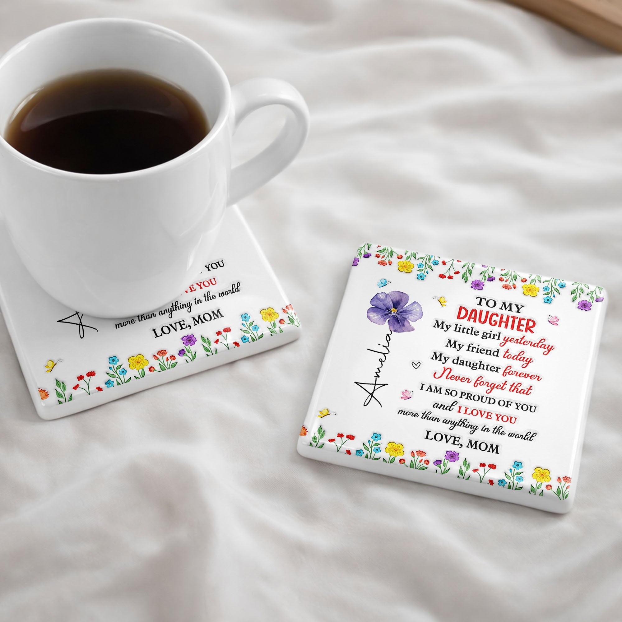 Personalized Ceramic Coaster for Daughter Custom Gift Idea