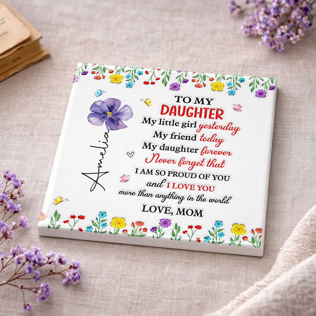 Personalized Ceramic Coaster for Daughter Custom Gift Idea