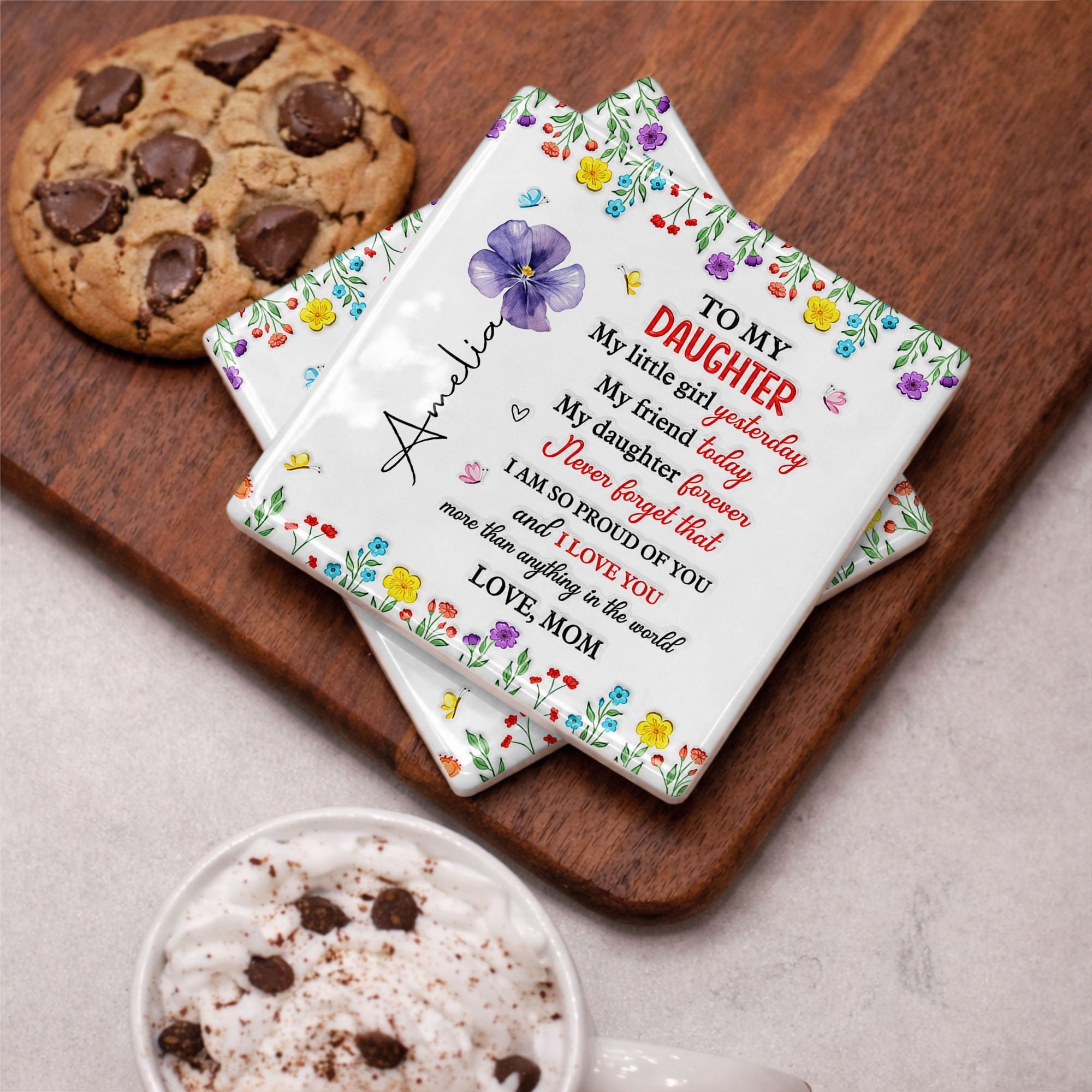 Personalized Ceramic Coaster for Daughter Custom Gift Idea