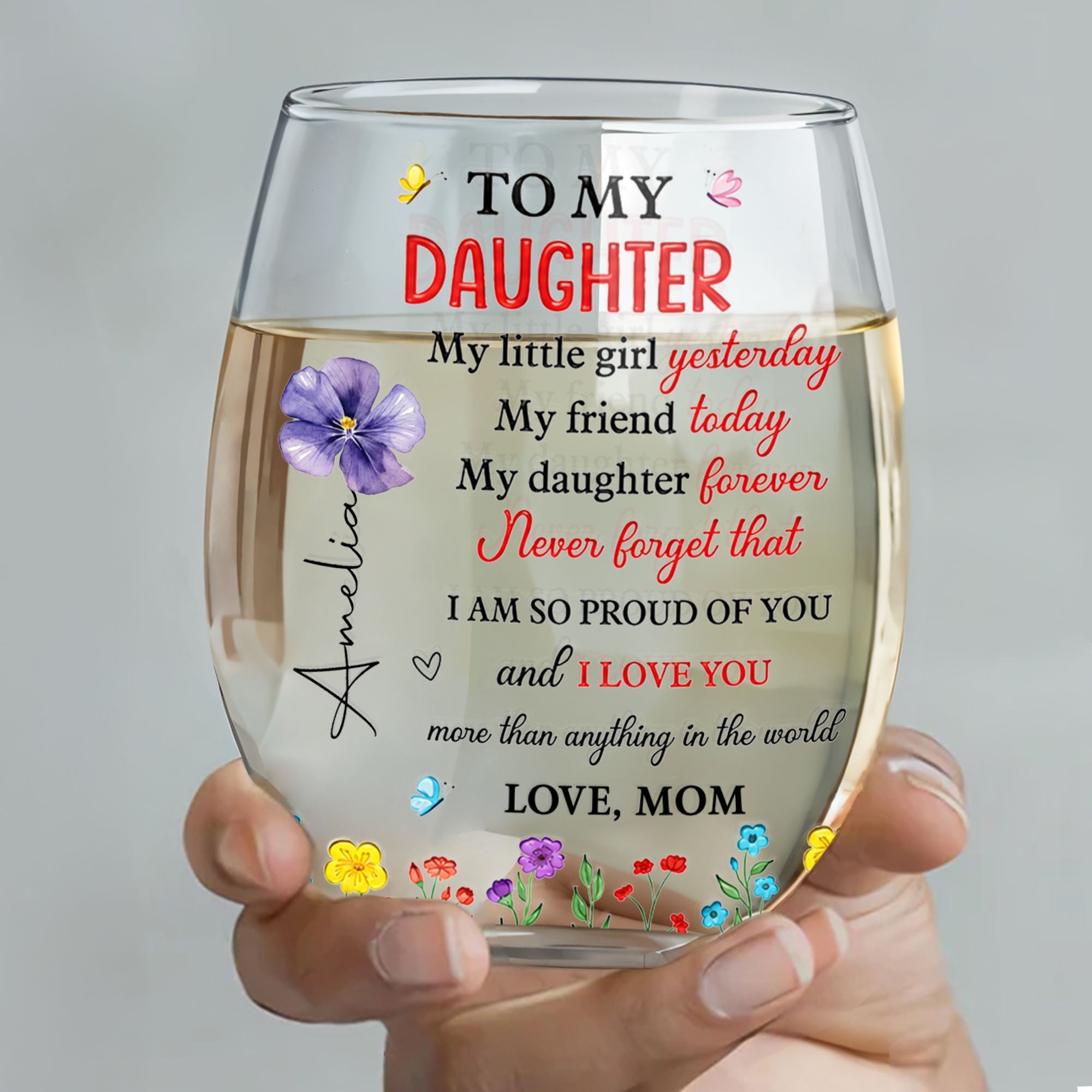 Personalized Stemless Wine Glass Custom Daughter Gift Idea Wine Glasses GradoCreations
