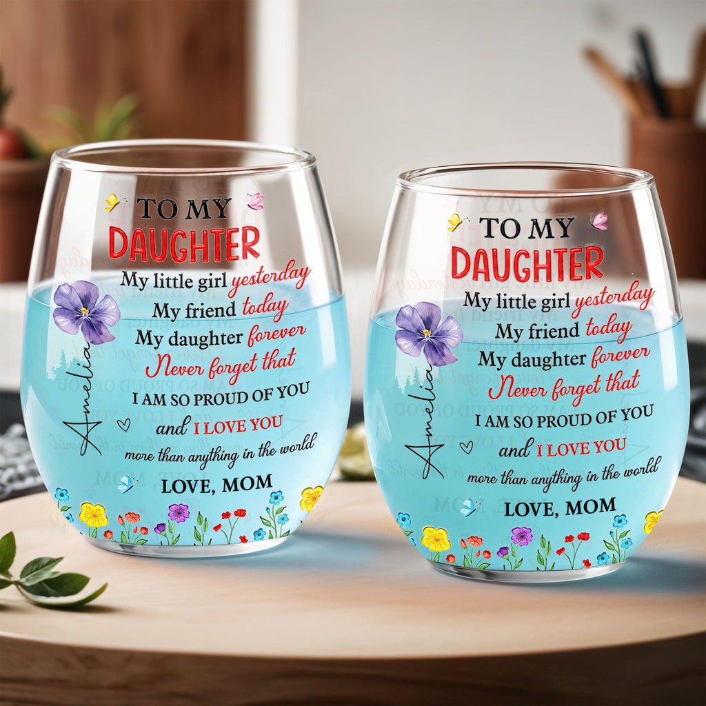 Personalized Stemless Wine Glass Custom Daughter Gift Idea Wine Glasses GradoCreations