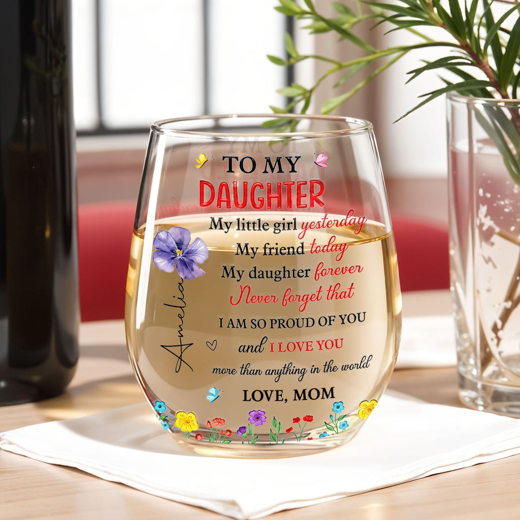 Personalized Stemless Wine Glass Custom Daughter Gift Idea Wine Glasses GradoCreations