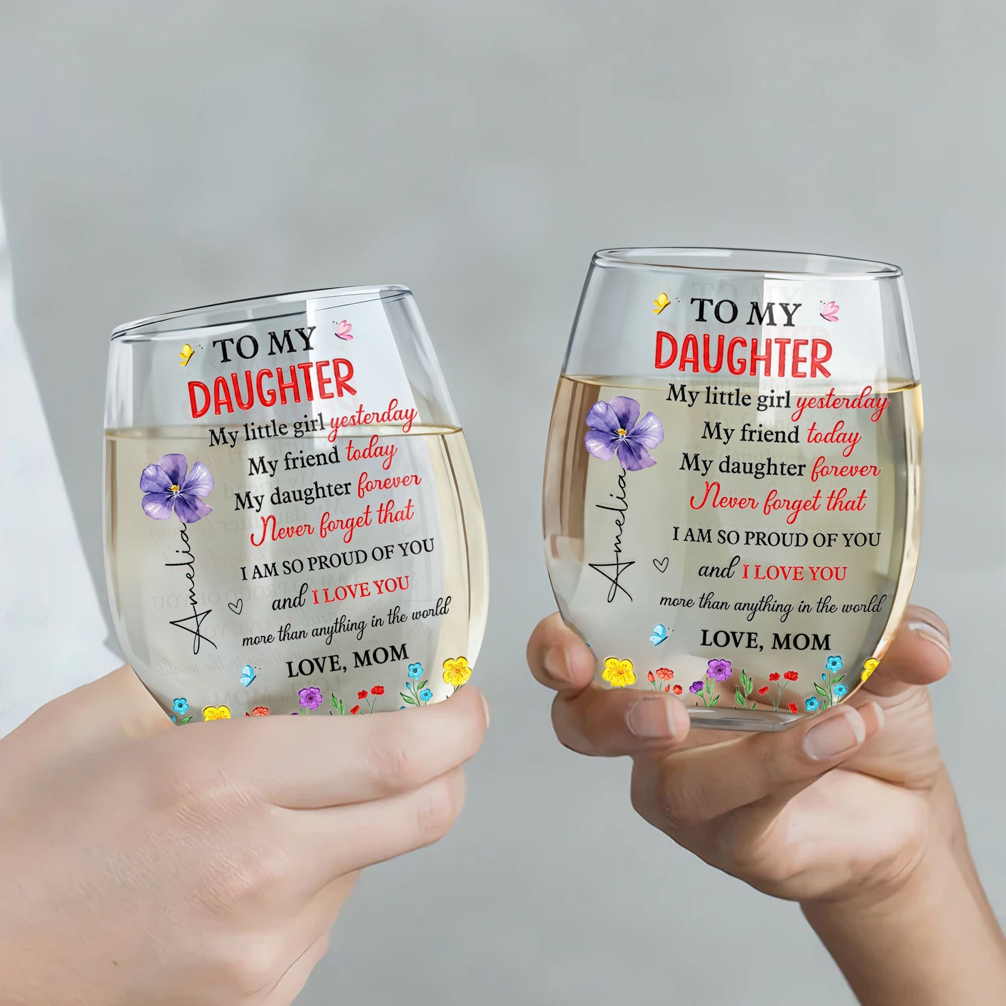 Personalized Stemless Wine Glass Custom Daughter Gift Idea Wine Glasses GradoCreations