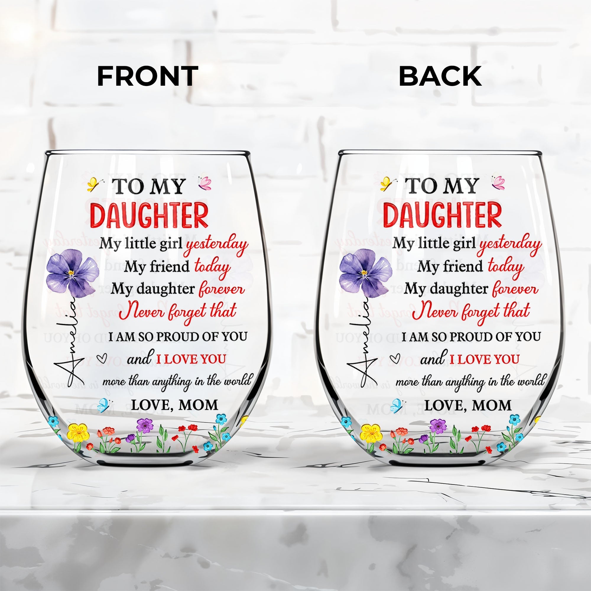 Personalized Stemless Wine Glass Custom Daughter Gift Idea Wine Glasses GradoCreations