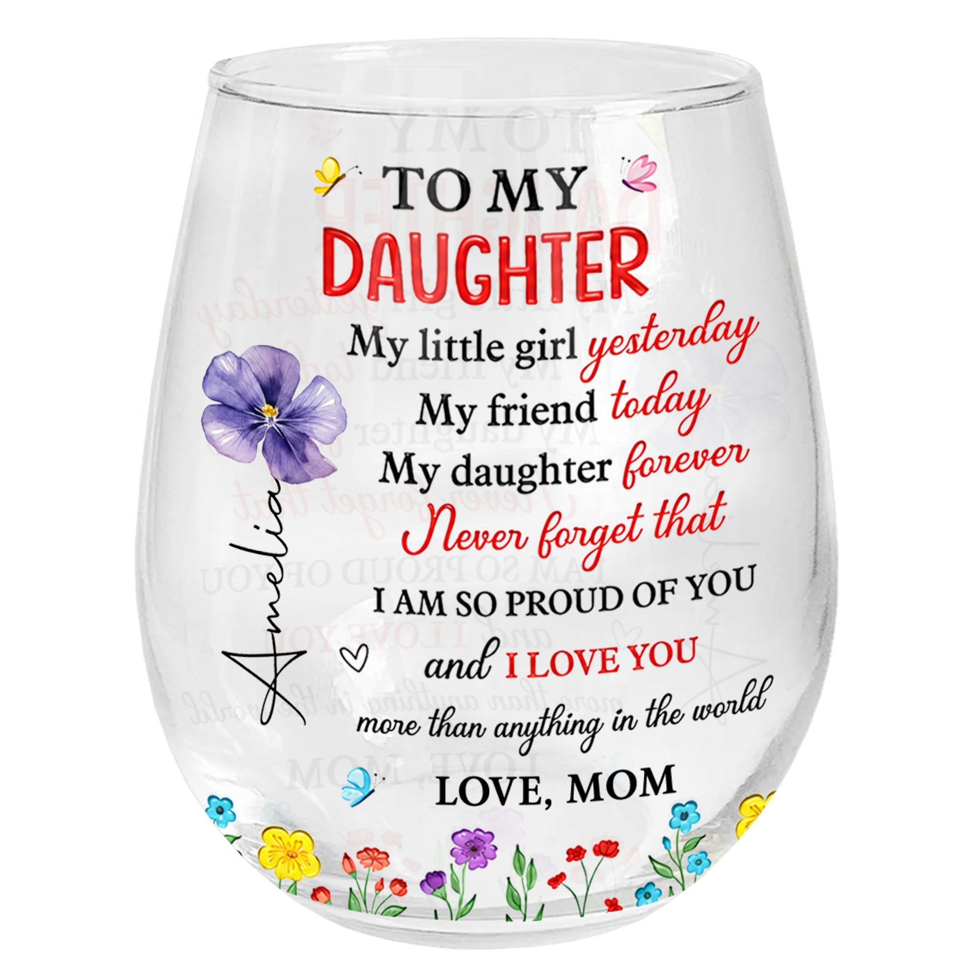 Personalized Stemless Wine Glass Custom Daughter Gift Idea Wine Glasses GradoCreations