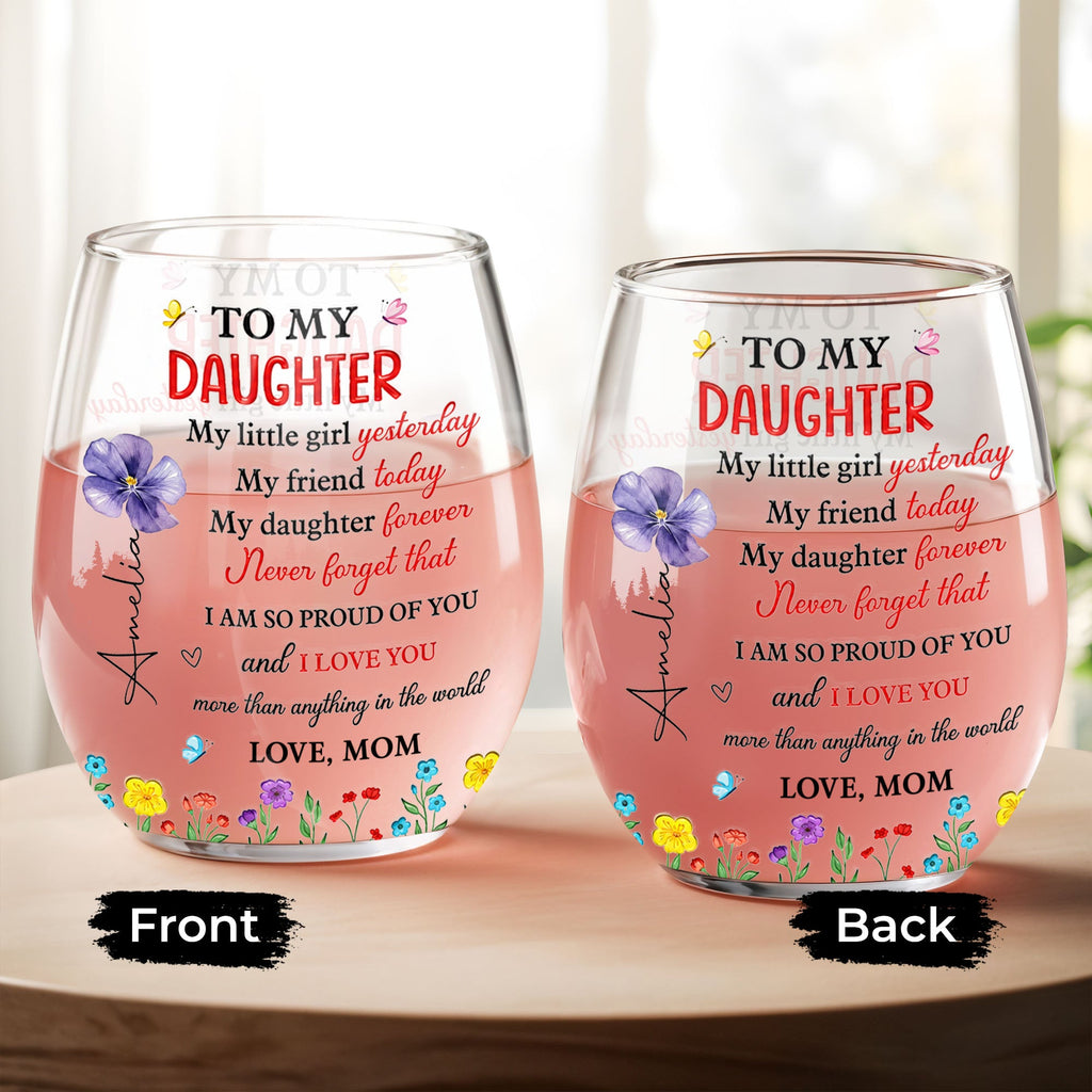 Personalized Stemless Wine Glass Custom Daughter Gift Idea Wine Glasses GradoCreations