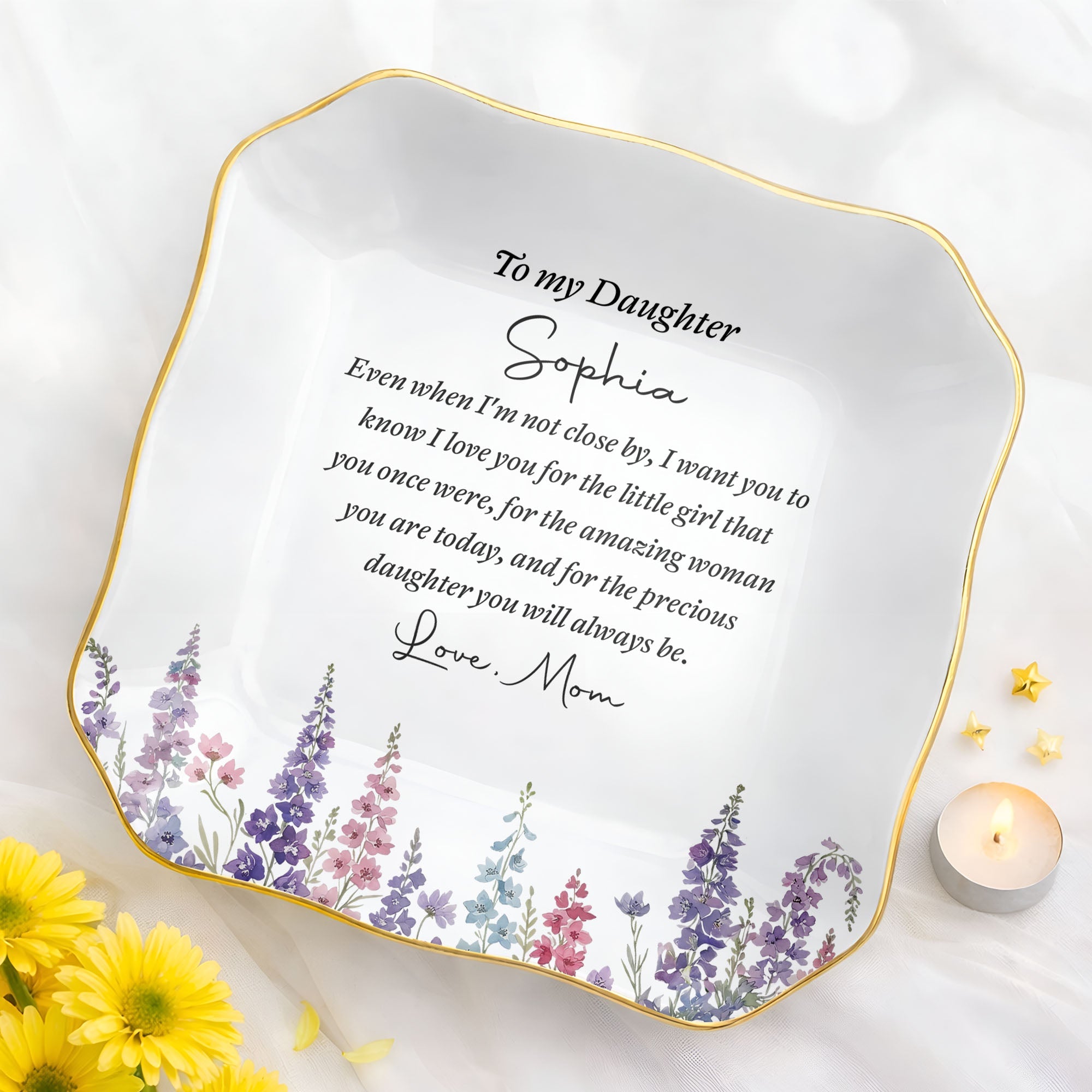 Personalized Lace Jewelry Dish Custom Name Gift for Daughter Lace Square Jewelry Dish GradoCreations