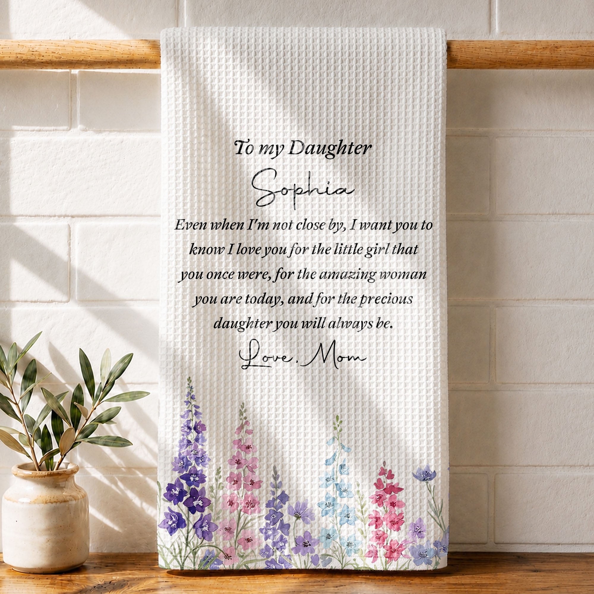 Personalized Kitchen Towel Birth Month Flowers Gift for Daughter Kitchen Towel GradoCreations